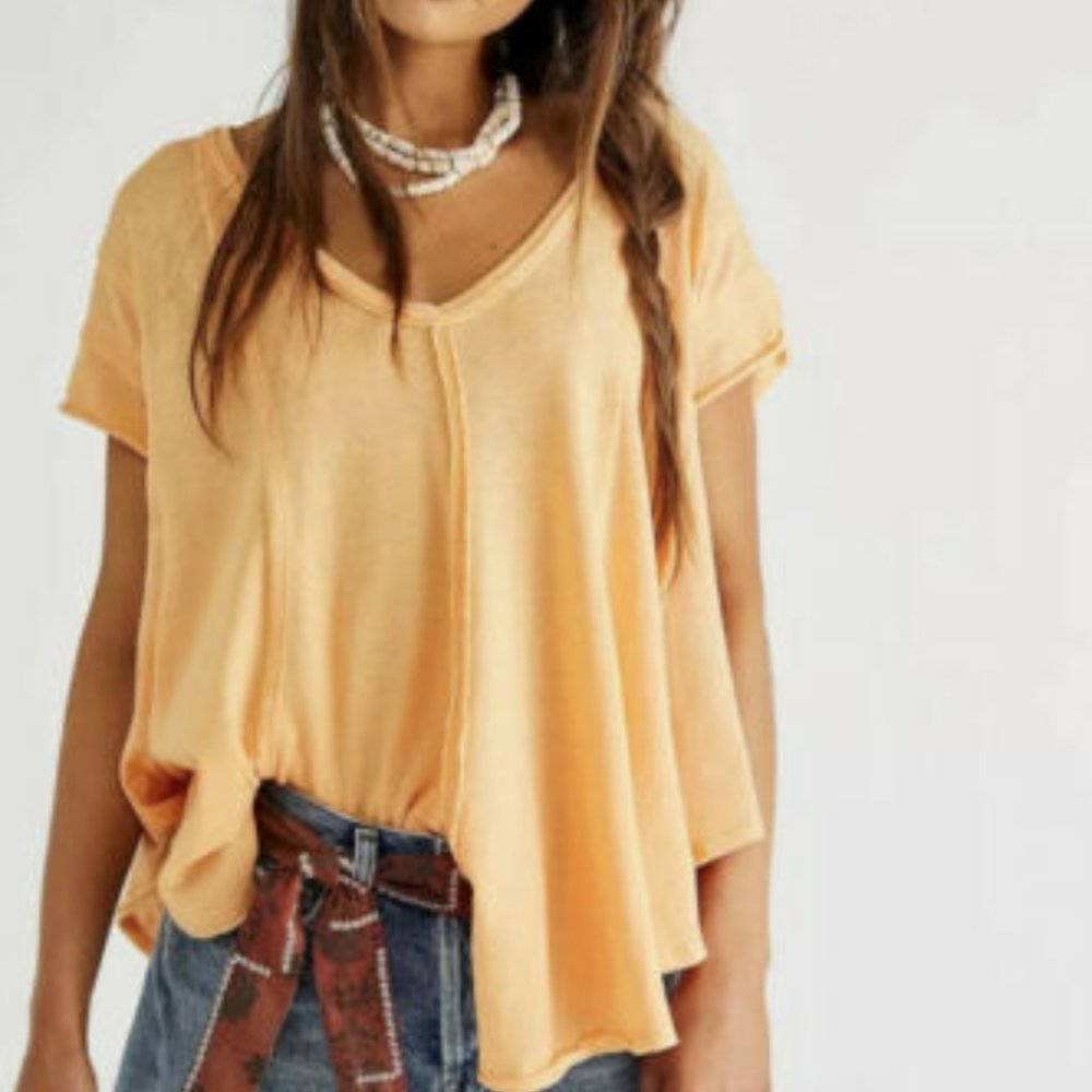 Free People Sammie V-Neck T-Shirt Canteloupe Short Sleeves NWT
